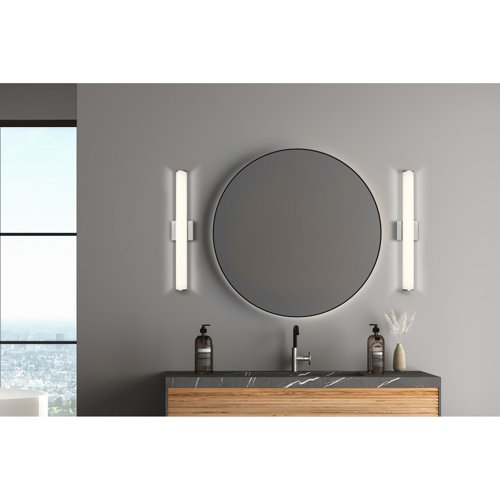 Stepridge Round 27W Vanity Light, Brushed Nickel, 2.5'' H x 24'' W x 2.5'' D