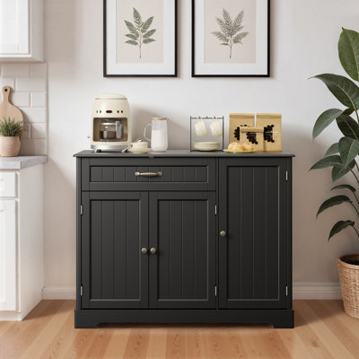 Bayview 33” Freestanding Kitchen Pantry with 3 Doors, 1 Drawer