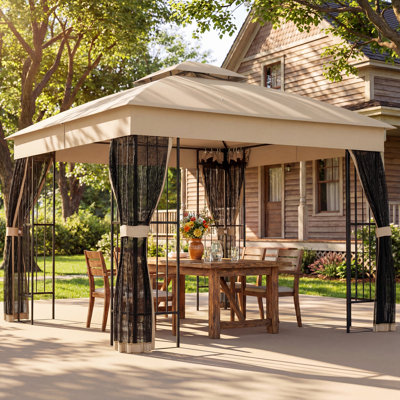 Outsunny 3 x 3 m Outdoor Garden Gazebo with Post Shelves, Double Roof