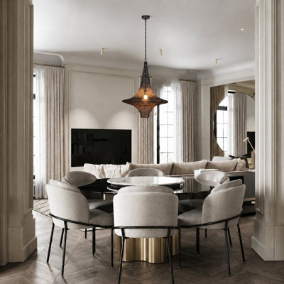 1-Light Satin Black Pendant With A Chain Basket Shade