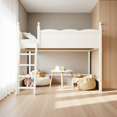 Full Size Loft Bed with Full-Length Guardrails, Solid Wood Loft Bed with Ladders and Ample Under-Bed Space