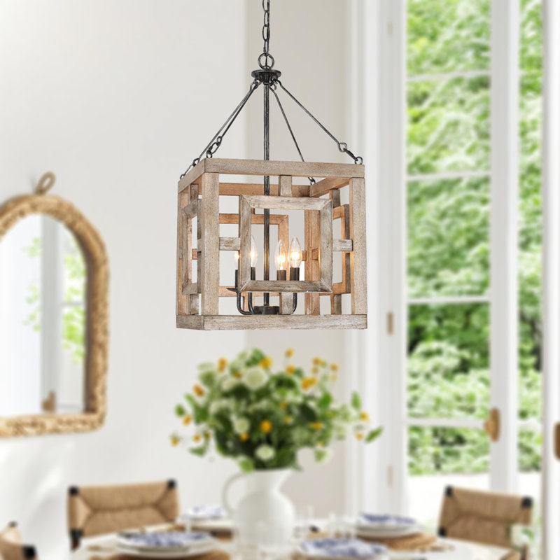 Gatlin 4-Light Handmade Wood Small Square/Rectangle Pendant