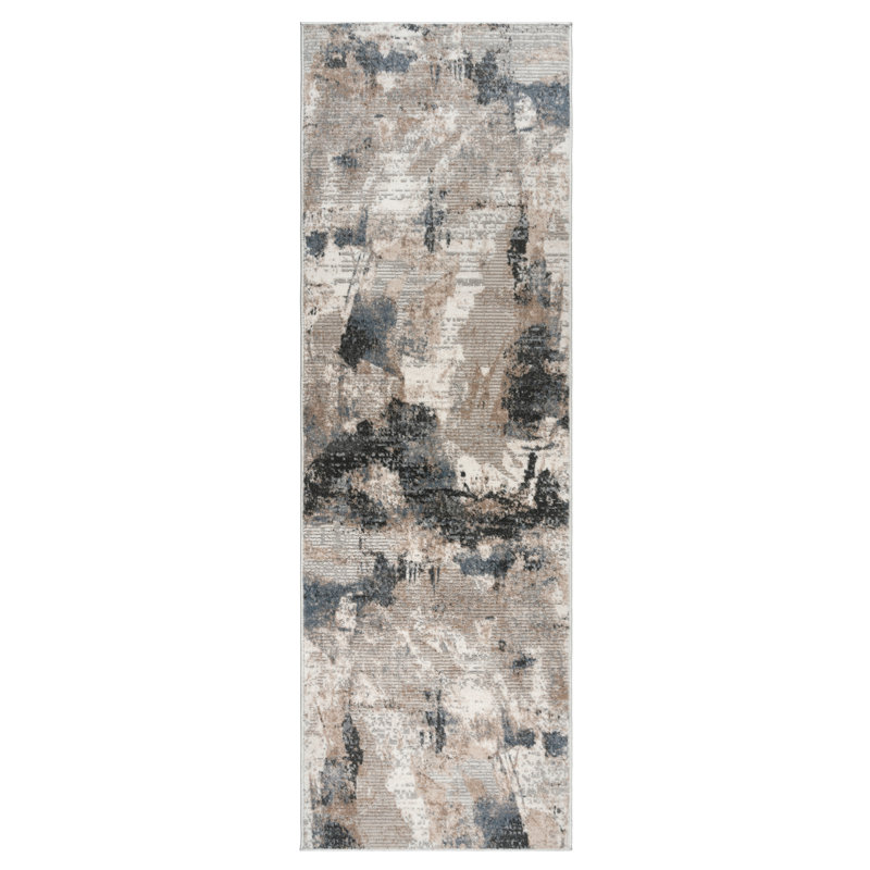  Quattro Paola Beige/Gray/Taupe Modern Abstract High-Low Area Rug, Runner 2'7" X 8'