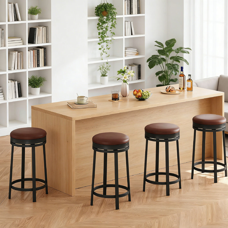 Counter Stool with Metal Frame, Brown, 4
