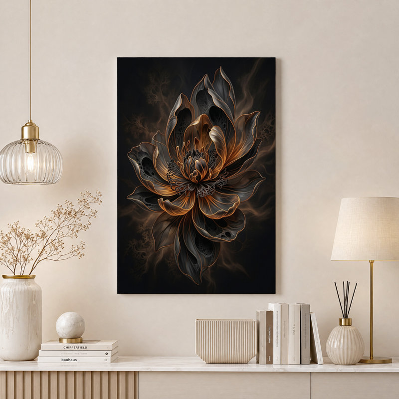 Tableau sur toile Fleur noire aux pétales de bronze lumineux, 40"H x 28"W