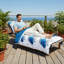 Ensemble de courtepointe réversible 3 pièces en plumes bleues, couvre-lit à imprimé bohème moderne avec 2 taies décoratives, couvre-lit léger en microfibre hydrofuge, adapté aux animaux de compagnie-129387276