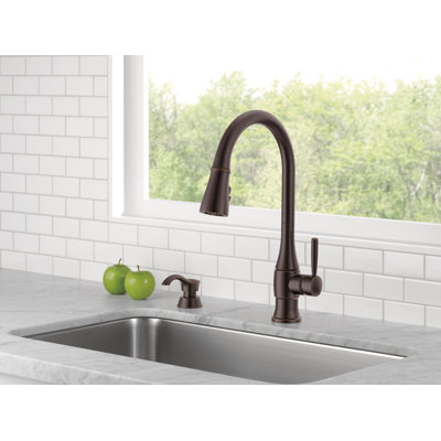 Hazelwood Oil Rubbed Bronze Kitchen Faucet with Pull Down Sprayer and Soap Dispenser, Modern Single Hole Kitchen Sink Faucet, Single Handle, Venetian Bronze