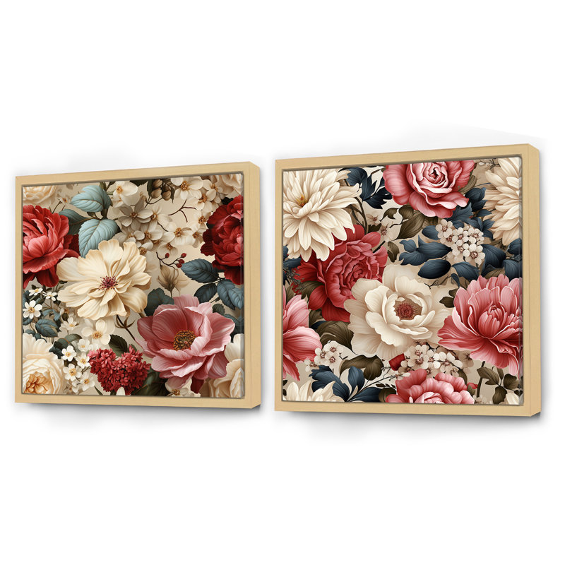 Boniface - Ensemble de 2 collages floraux carrés, H 16 po x l 33 po, Cadre flottant brun