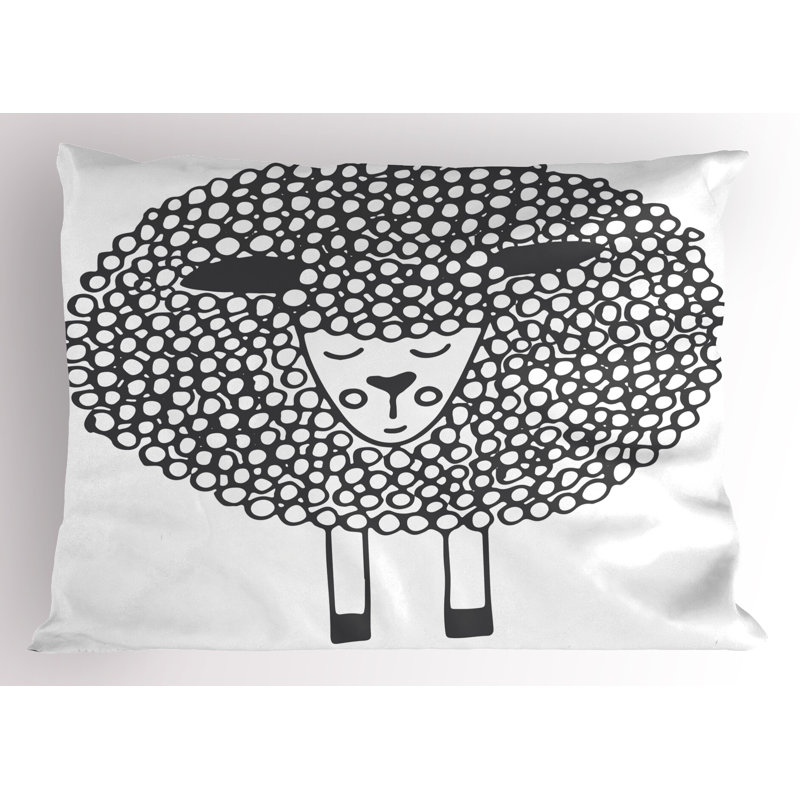 Ensemble de 2 taies décoratives noires et blanches Ambesonne Doodle Sheep 36 po x 20 po gris anthracite et blanc