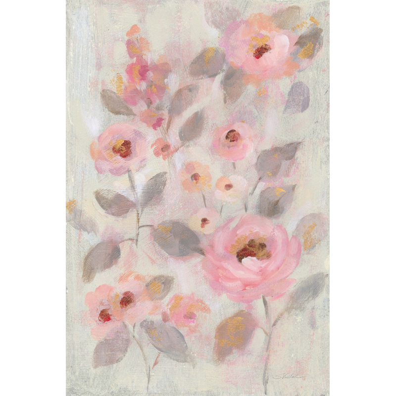 Expressive Pink Flowers II by Silvia Vassileva - Painting Print, 76cm H x 51cm W, Black Floater Framed