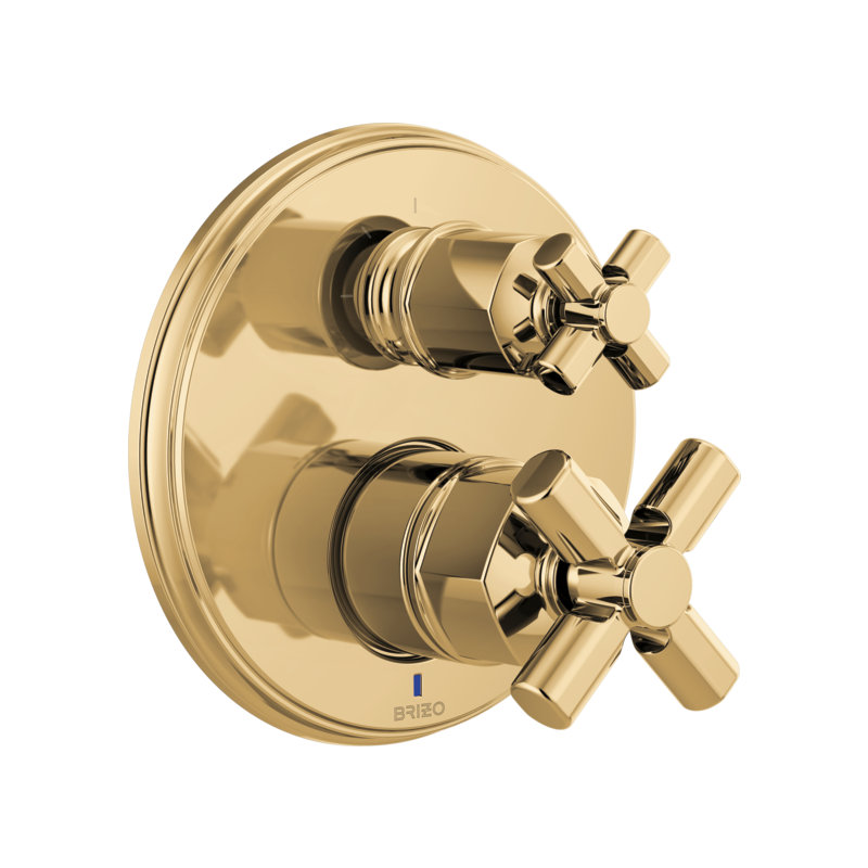 Invari® Pressure Balance Valve With Integrated 3-Function Diverter Trim, Polished Gold, Cross