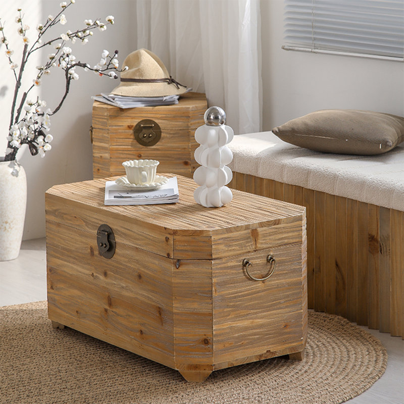 Tabouret de rangement octogonal en bois massif vieilli de style rétro