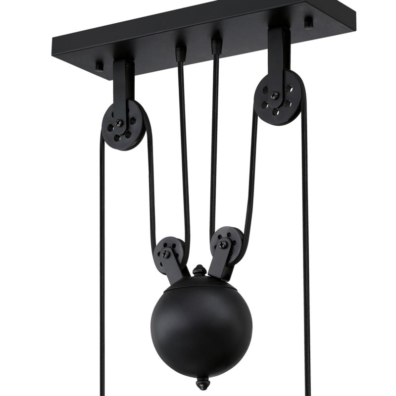 Matte Black Industrial 3-Light Pulley Pendant