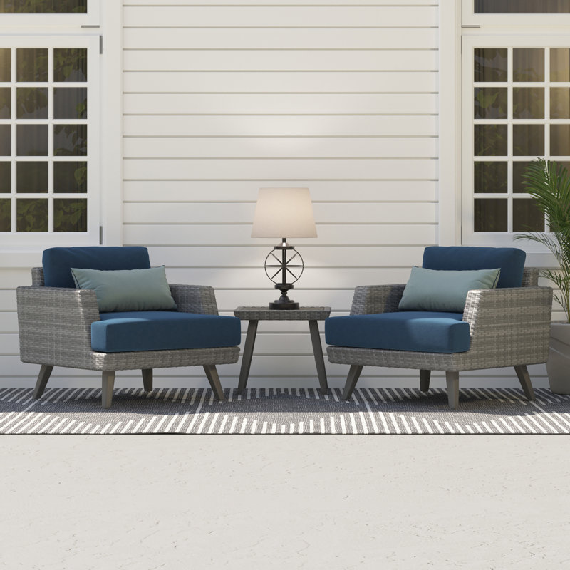 Ehrenfried 3 Piece Seating Group with Sunbrella Cushion Covers, Spectrum Indigo Sunbrella®