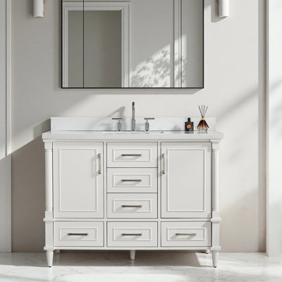 Meuble-lavabo simple autoportant de 48 po avec 2 ensembles de poignées libres entièrement assemblé