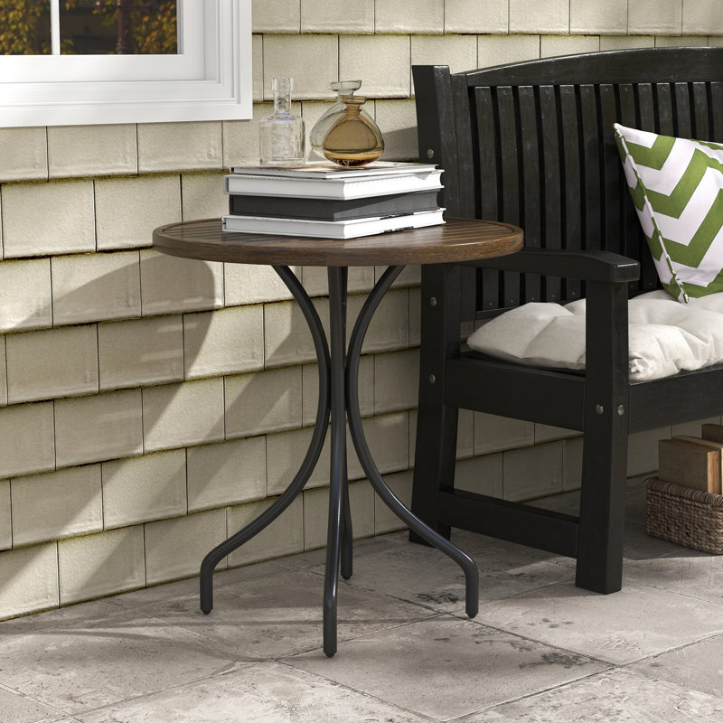 Outdoor Side Table, 26" Round Patio Table With Steel Frame And Slat Tabletop