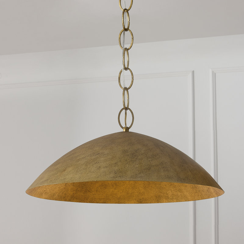 24" W x 11" H Integrated LED Dome Pendant in Textural Feathered Brass with Designer Chain, 24"W x 11"H