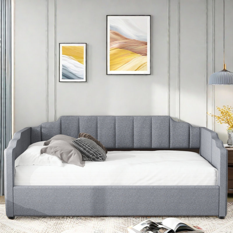Lit de jour rembourré Charnley, Gris, Complet/Double