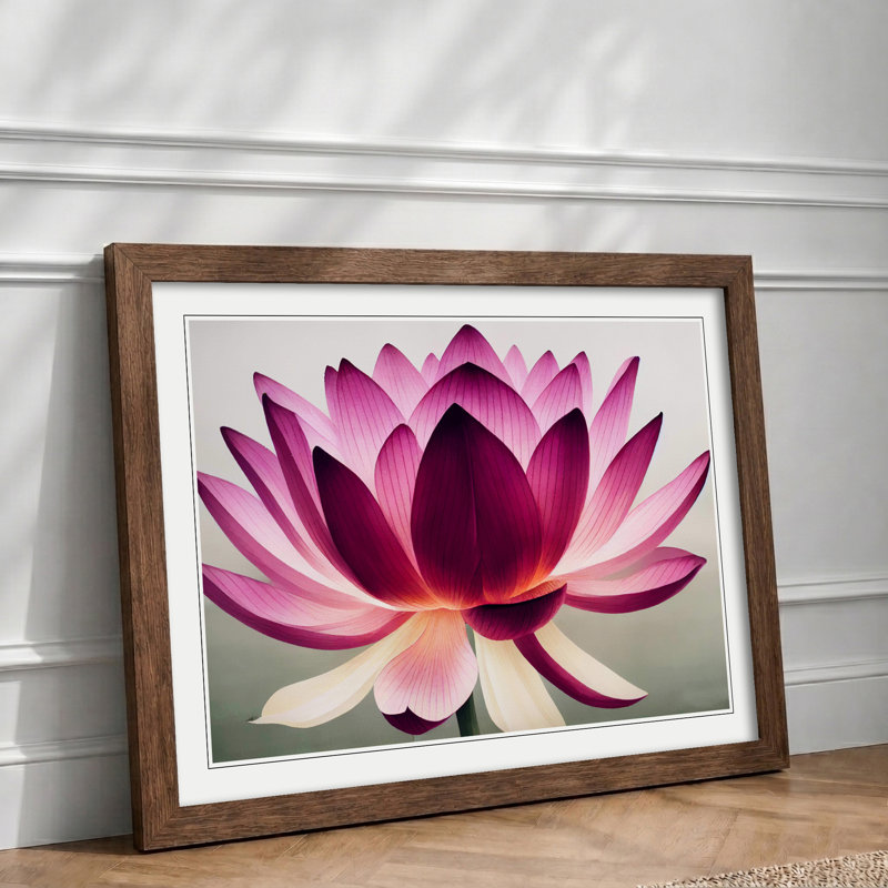 Mesmerising Lotus Flower - Single Picture Frame Print, 46cm H x 64cm W x 2cm D, Walnut