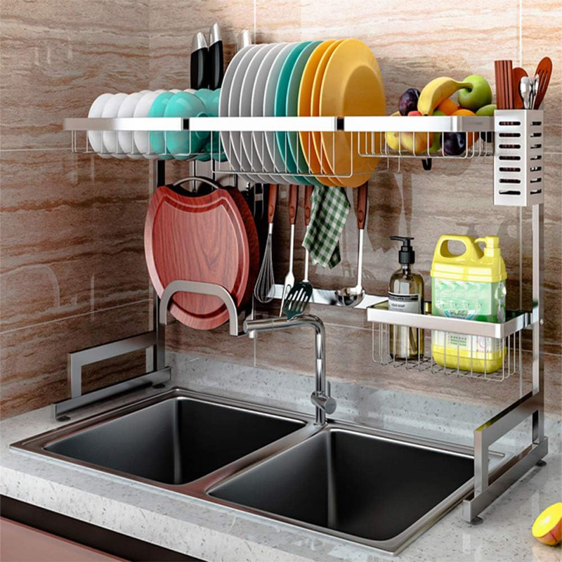Stainless Steel Over The Sink Dish Rack, 20.5" H x 34.6" W x 12.6" D, Stainless Steel