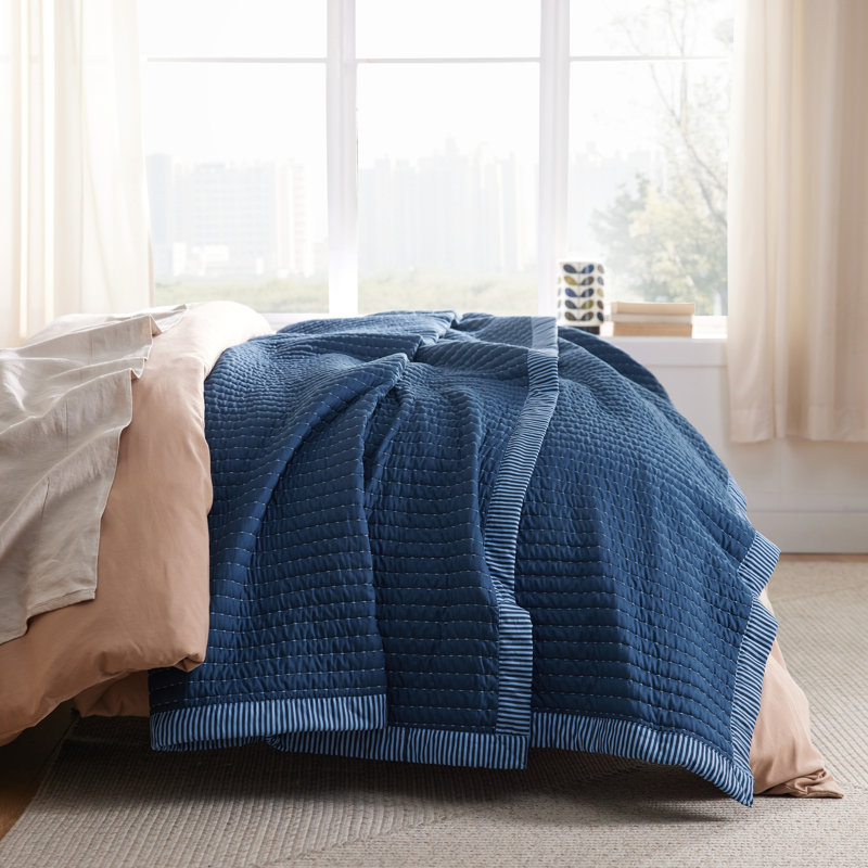 Bedspread Coverlet Lightweight Soft Quilt Bedding Set, Queen Quilt + 2 Standard Pillow Sham, Navy Corduroy