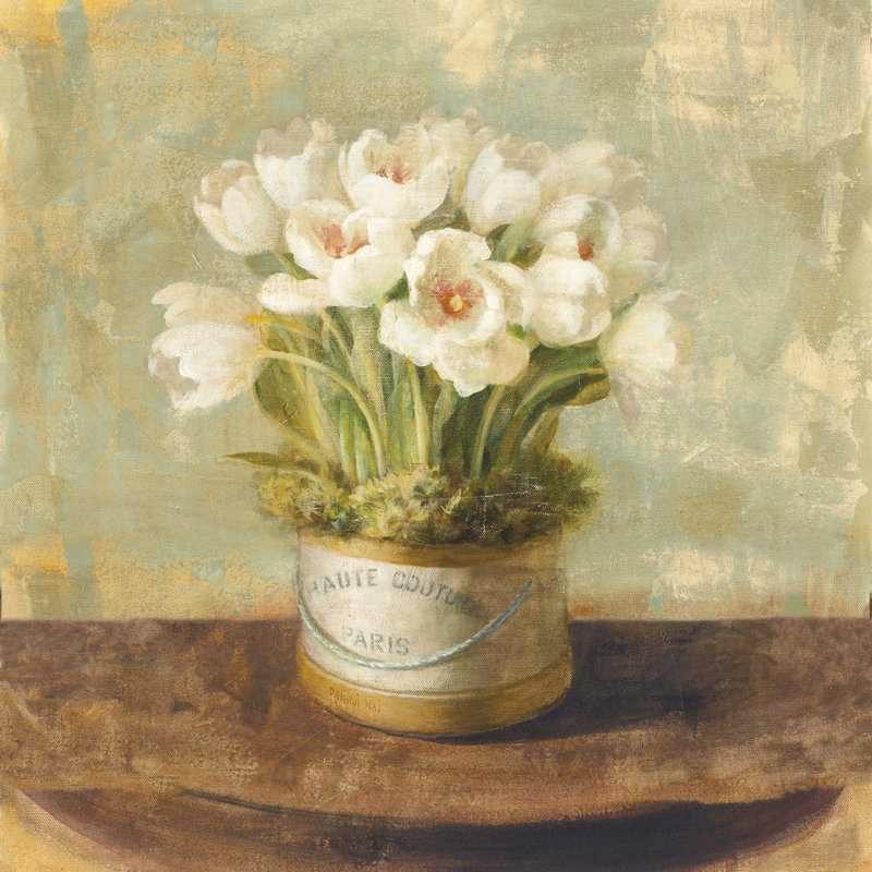 Hatbox Tulips by Danhui Nai - Wrapped Canvas Painting, 30cm H x 30cm W