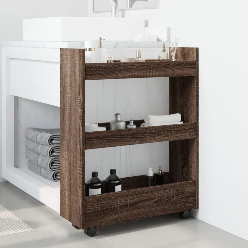 Narrow Serving Cart, Brown Oak