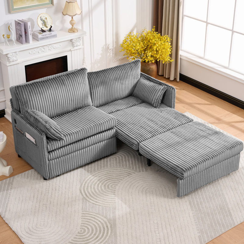 Corduroy Upholstered Convertible Sleeper Sofa Bed with Pull Out, USB Port, Gray