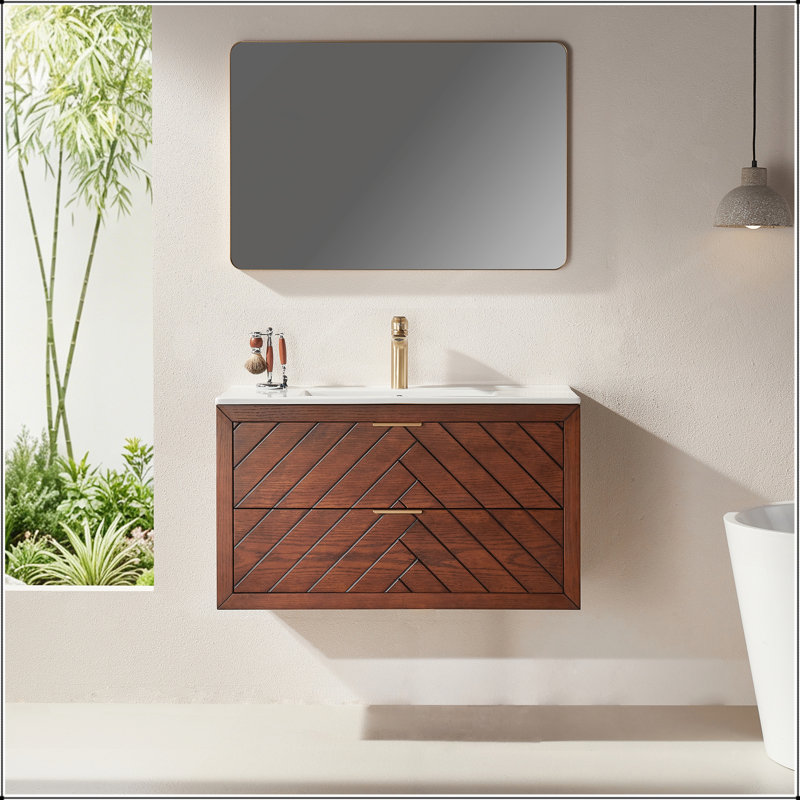 Meuble-lavabo mural simple flottant pré-assemblé de 36 po avec comptoir en céramique à 1 trou pour une installation facile et un rangement efficace