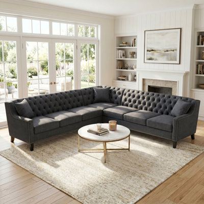 Canapé modulaire en L Chesterfield à 6 places avec dossier capitonné Chesterfield