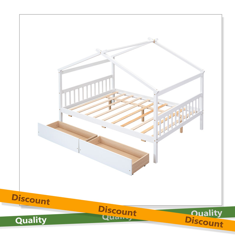 Lit en bois avec tiroirs, Lit double, Blanc
