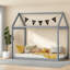 Lit simple en bois, gris