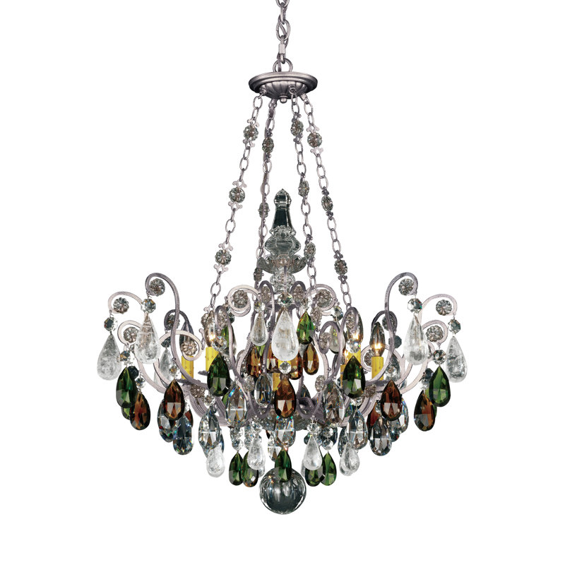 Renaissance 8 - Light Glass Chandelier, Antique Pewter / Amethyst And Black Diamond Colors