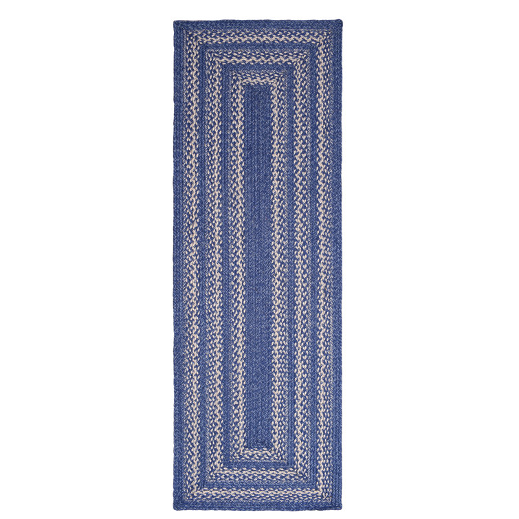 Camyla Farmhouse Braided Jute Blue Area Rug