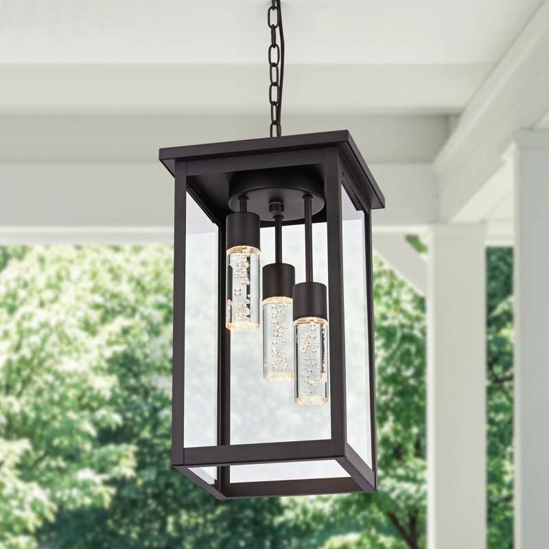 LED Oil Rubbed Bronze Outdoor Pendant Light 3-Light Large Outside Pendant Porch Lights Ceiling Haninging Outdoor Chandelier With Clear Glass Exterior Light Fixtures Lantern For Front Door Foyer Doorway