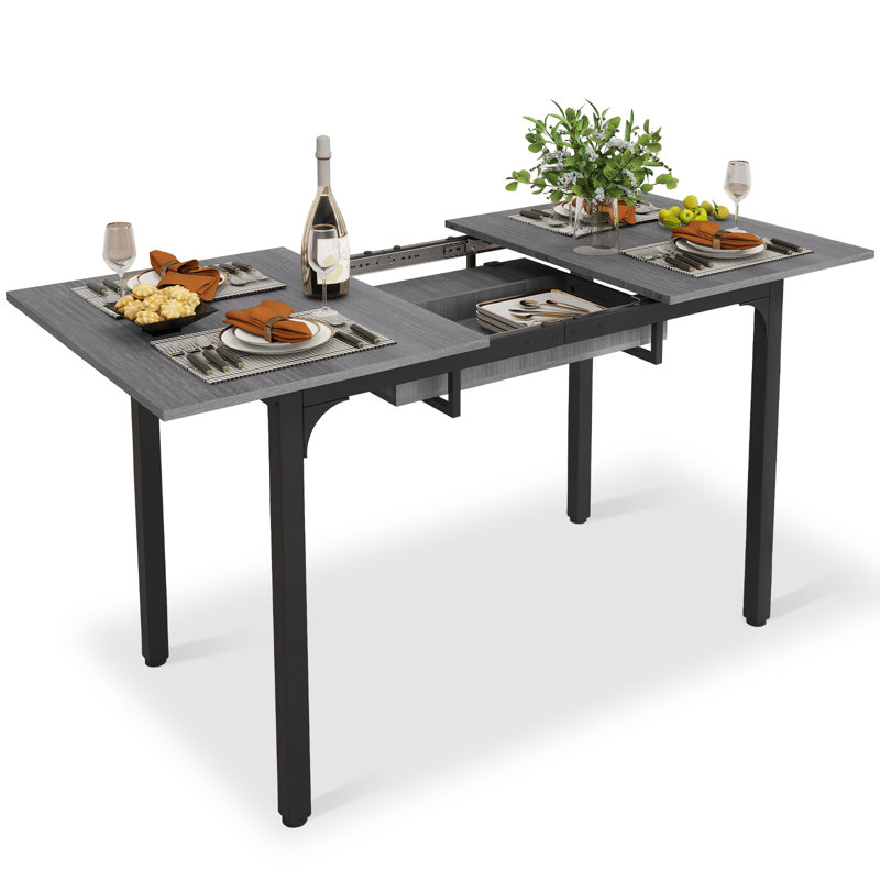 Extendable Antke Dining Table With 110-150cm Tabletop, Kitchen Wood Desk With 4-8 Seats, Space Saving, Grey