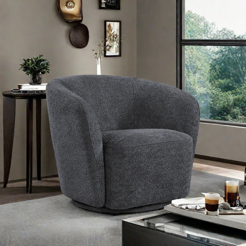Fauteuil demi-tonneau pivotant à 31 degrés de largeur 31,1 po, Rembourrage en mousse gris foncé