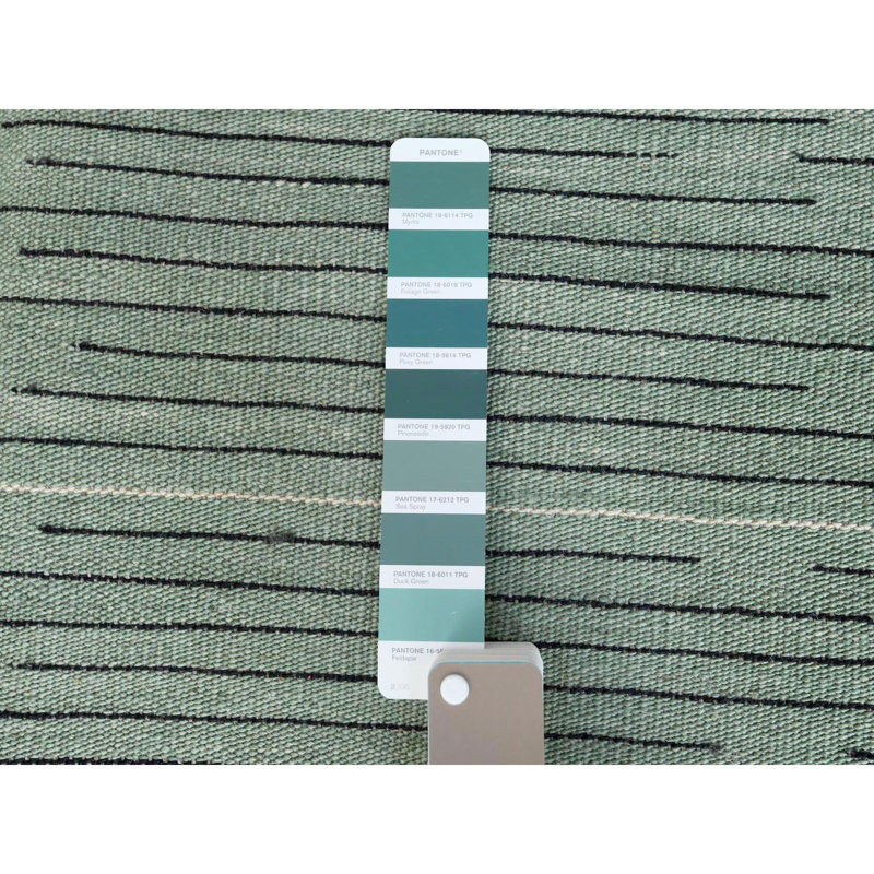 Tapis unique en laine noué à la main vert nouvel âge 10 pi 2 po x 14 pi Fenech