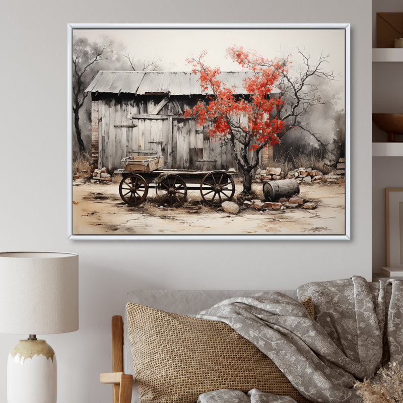 Grange rustique élégance I - art mural grange, H 12 po x l 20 po, Cadre photo unique, Blanc