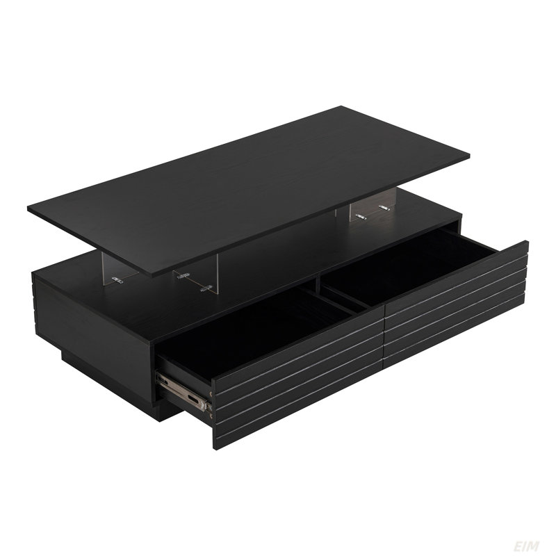 47.2" Rectangular LED Lights Coffee Table With 2 Drawers, Black