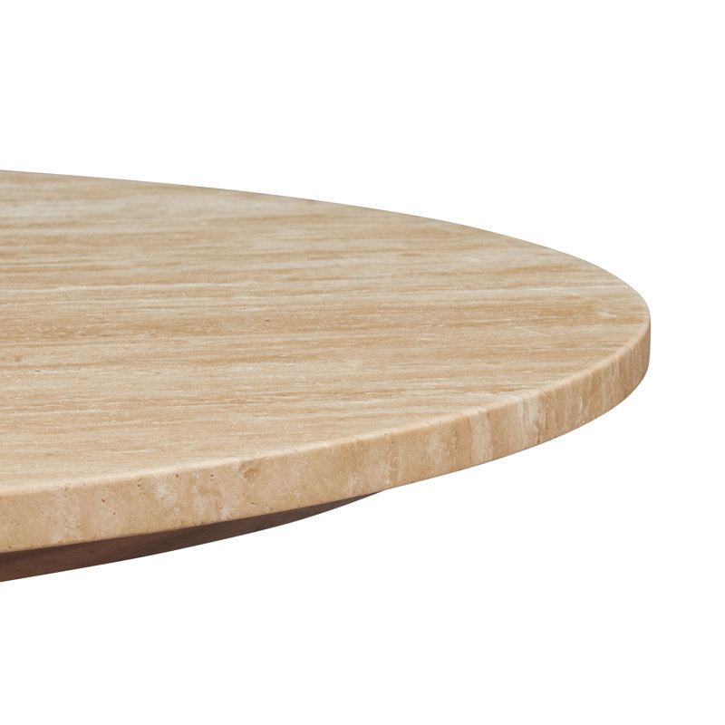 Kioni Round Travertine Coffee Table In Walnut