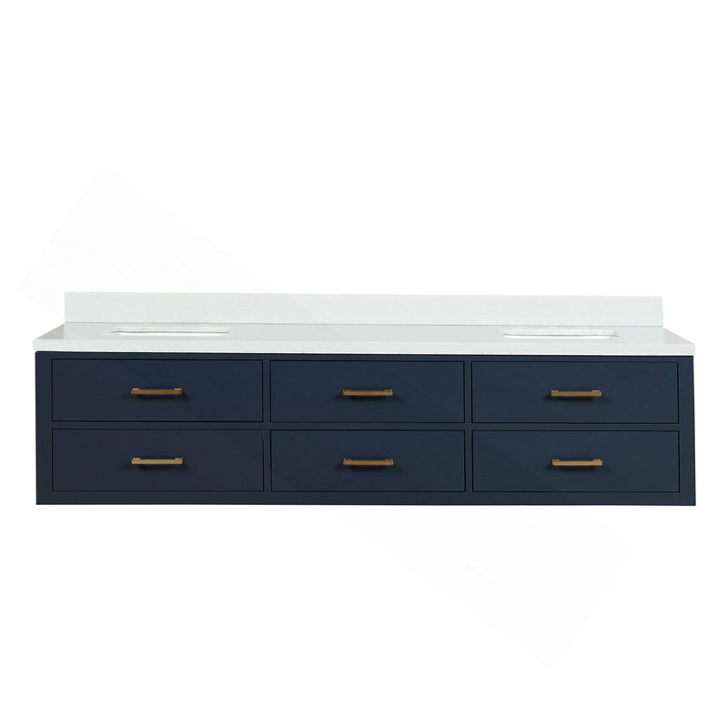 Meuble-lavabo double bleu 80 po X P 22 po D, avec plateau en quartz blanc, Bleu, 80"