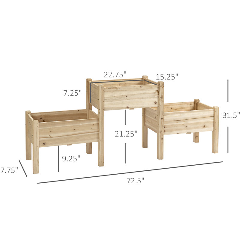 Lit de jardin surélevé à 3 boîtes - Support pour plante en bois pour légumes, herbes, fleurs, drainage de structure en bois massif naturel avec 3 boîtes à fleurs surélevées