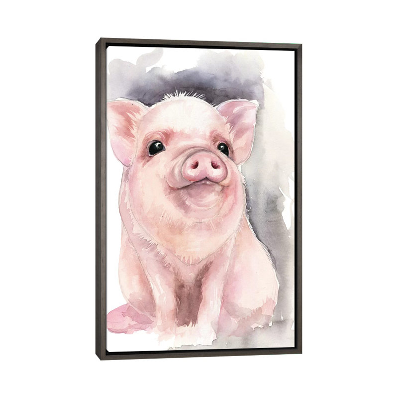 Décoration murale cochon pour enfants, H 60 po x l 40po x P 1,5 po, Toile avec cadre gris foncé rustique