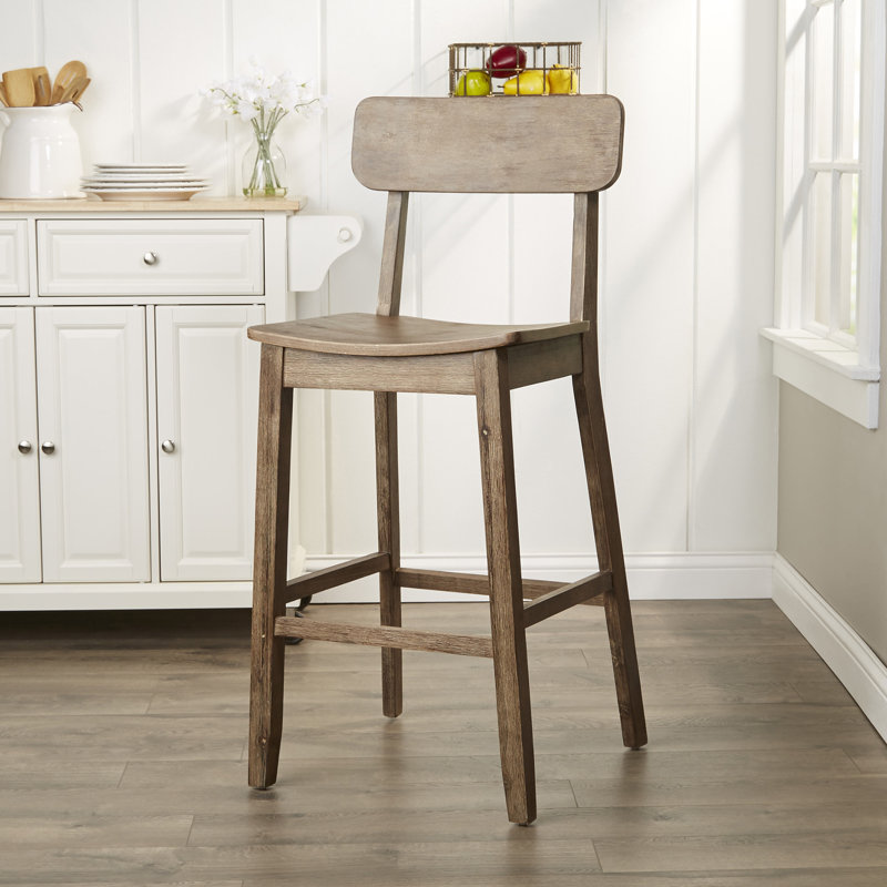 Almaguer Bar & Counter Stool, Bar Stool (29.75" Seat Height), Barnwood Wire-Brush