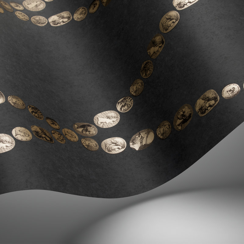 Cammei Wallpaper Roll, Gold/Charcoal