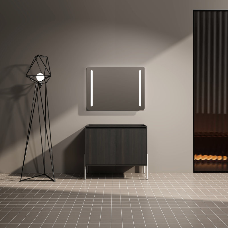 Meuble-lavabo moderne en chêne foncé de 36 po avec portes à fermeture douce - Assemblage facile - Style