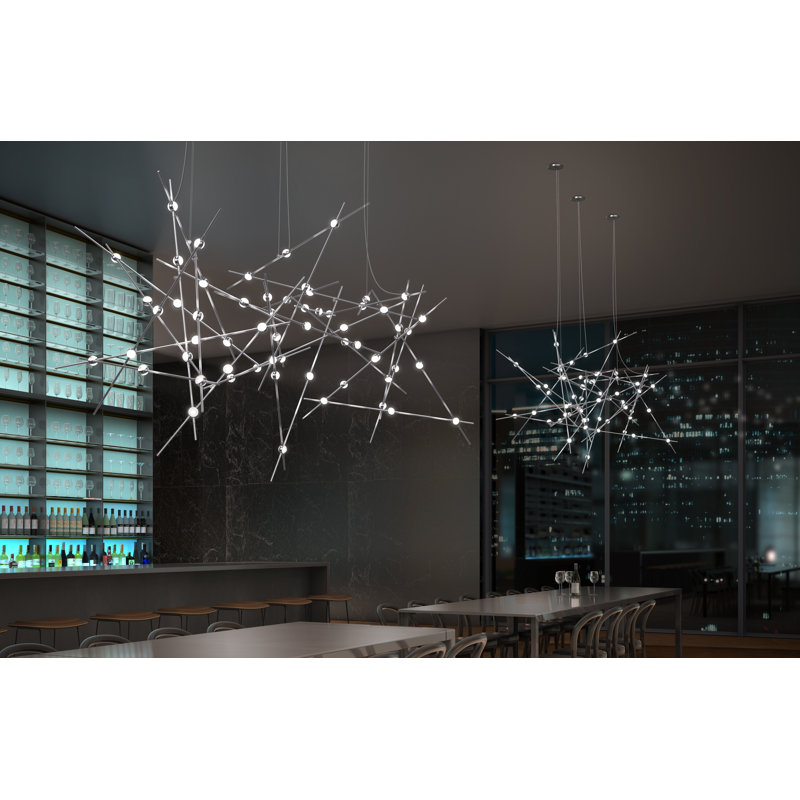 Celestial Patterns 32" Satin Nickel LED Sputnik Chandelier