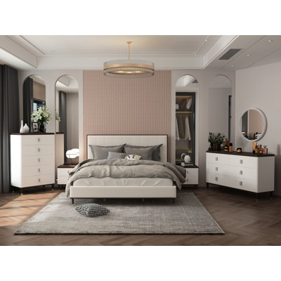 Ensemble de chambre à coucher 5 pièces Carena (très grand lit, commode, commode, miroir, table de chevet)