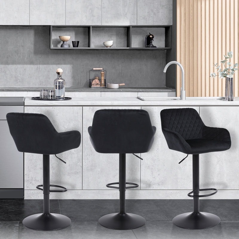 Swivel Upholstered Adjustable Height Counter Stool with Metal Frame, Black